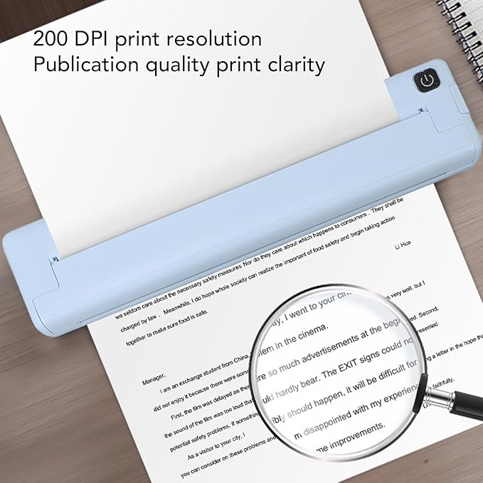 A4 Thermal Printer Bluetooth - 200dpi Inkless Mini Smart Printer, Portable Rechargeable Wireless Tattoo Thermal Printer for School Office, Suitable for iOS and for Android
