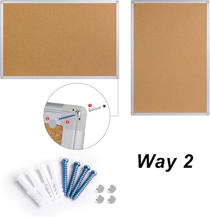 Board2by 2-Pack Cork Board Bulletin Board 24 x 36, Silver Aluminium Framed 2x3 Corkboard, Office Board for Wall Cork, Large Wall Mounted Notice Pin Board