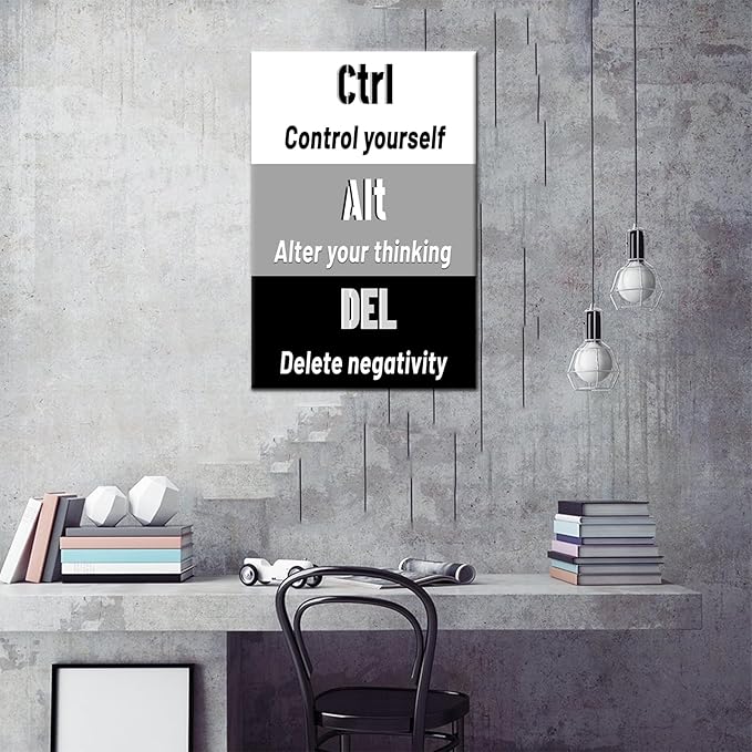 Motivational Canvas Wall Art Ctrl Alt Del Signs Painting Poster Prints Entrepreneur Quote Success Picture for Framed Home Decoration Living Room Office Bedroom Ready to Hang [12''Wx18''H]