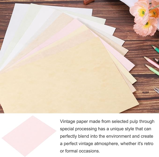 25 Sheets Parchment Paper Aged Look Stationery 200GSM Vintage Paper Sheet, [for Certificate, Invitation, Envelope] - 8.5 x 11 Inch/Pink