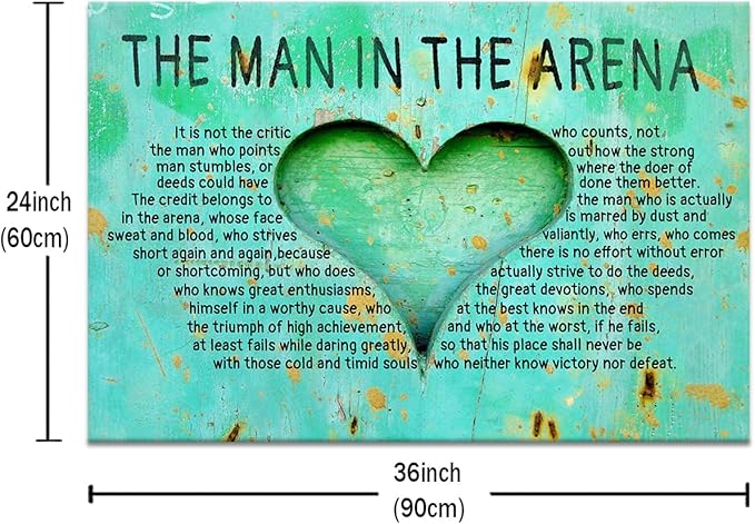 Inspirational Poster Wall Art Motivational The Man In The Arena Entrepreneur Quotes Print on Canvas Picture Painting Artwork for Living Room Office School Wall Decoration Ready to Hang [24''Wx36''H]