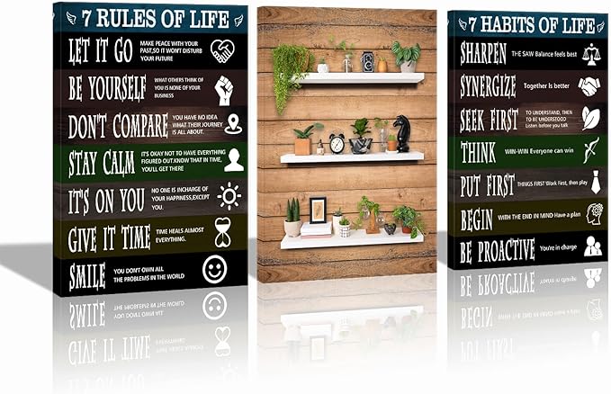 7 Rules of Life Motivational Wall Decor Inspirational Quotes Pictures Motivational Posters Framed Canvas Wall Art Prints Artwork Decor Ready to Hang in Living Room BedroomOffice Office