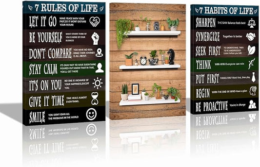 7 Rules of Life Motivational Wall Decor Inspirational Quotes Pictures Motivational Posters Framed Canvas Wall Art Prints Artwork Decor Ready to Hang in Living Room BedroomOffice Office