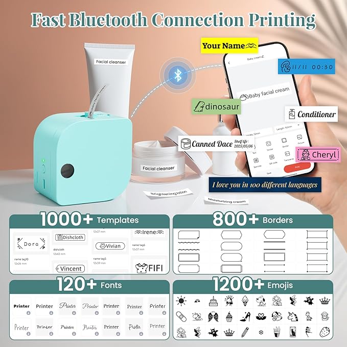 Phomemo Label Maker Machine with 4 Tape,P12 Bluetooth Mini Label Makers Thermal Transfer Ribbon Printer Machine with Multiple Templates for Home, School, Clothes, Gift Wrapping, Office, Green