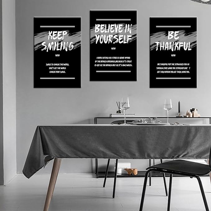 DINGFUN Motivational Poster Wall Art Inspirational Keep Smiling Quotes Positive Printed on Canvas Believe Yourself Sign Artwork for Home Teens Room Office Wall Decoration Ready to Hang [48''Hx24''W]