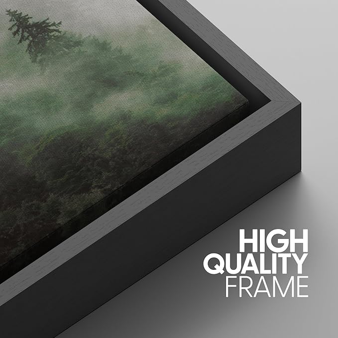 SIGNWIN Framed Canvas Print Wall Art Woodland Nursery Decor Set Fog & Mist Over Green Pine Tree Forest Nature Wilderness Modern Art Chic Landscape for Living Room, Bedroom, Office - 24"x36"x3 Black