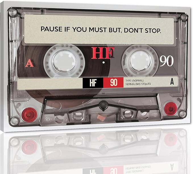 Pause If You Must but Don't Stop Positive Quotes Posters and Prints Inspirational Canvas Wall Art Retro MUSIC LOVER TAPE Artwork Motivational Home Office Decor Wooden Framed Ready to Hang-44 Wx28 H