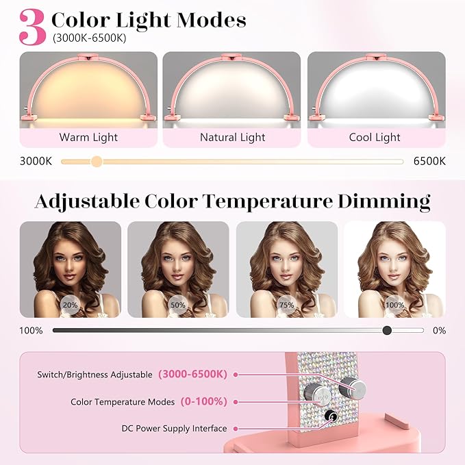 Half Moon Light for Nail Tech: 31 inch Lash LED Lamp with Phone Holder - 48W Foldable Arch Lights for Eyelash Tech - Manicure Handicraft Lighting for Spa,Salon