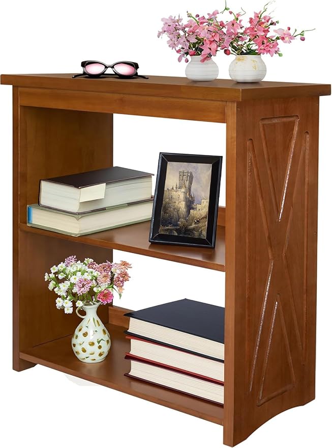 Natural Wood Bookshelf, 3 Tier Bookcase, Freestanding Display Storage Shelves Open Bookshelf for Bedroom, Living Room and Office (Brown, Open Table) (Brown, Table Open)