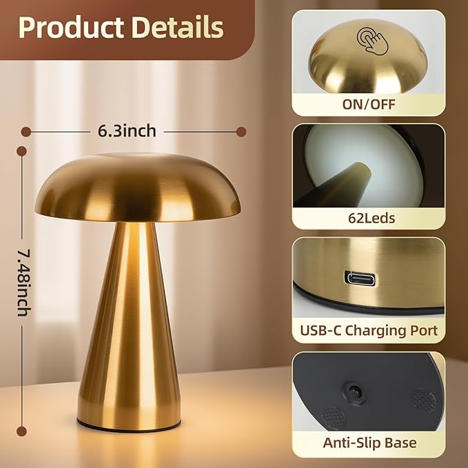 2-Pack Portable LED Desk Lamp, 5000mAh Rechargeable Battery, 3-Color Touch Control, Cordless Table Lamp with Stepless Dimming, Modern Bedside Lamp for Bedroom, Living Room, and Dining Room