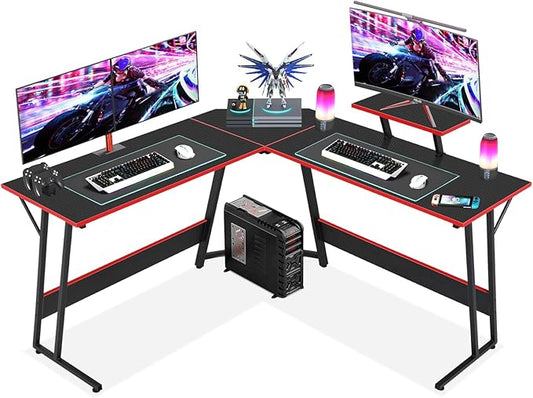 L Shaped Gaming Desk, 50 Inch Corner Desk, Office Computer Desk with Large Monitor Stand for Home Office Sturdy Writing Workstation, Easy to Assemble, Black