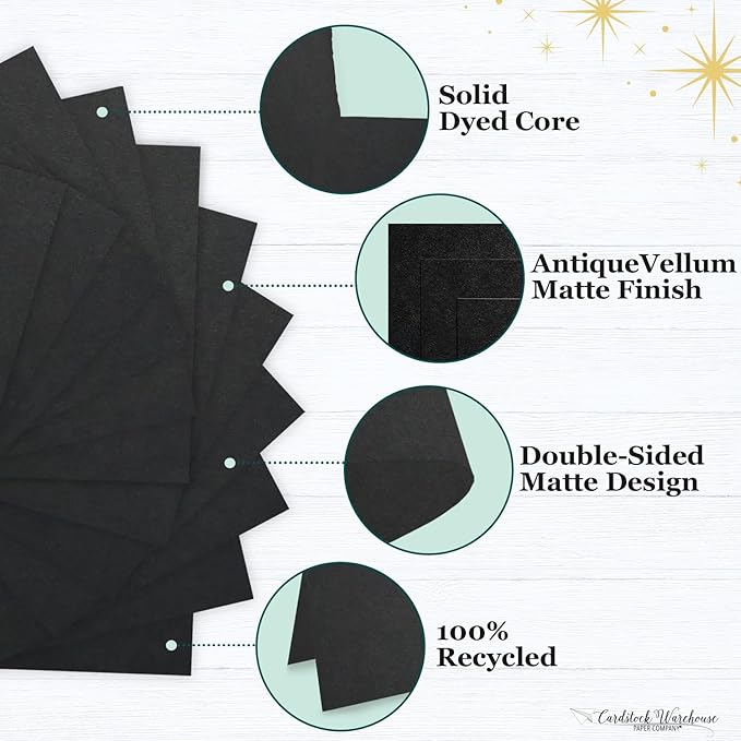 Cardstock Warehouse Foundations 100% Recycled Blacktop Cardstock Paper - 25 Sheets, 8.5 x 11" - 100 Lb/270 GSM Premium Black Card Stock for Card Making, Laser, Inkjet Printing, and DIY Projects