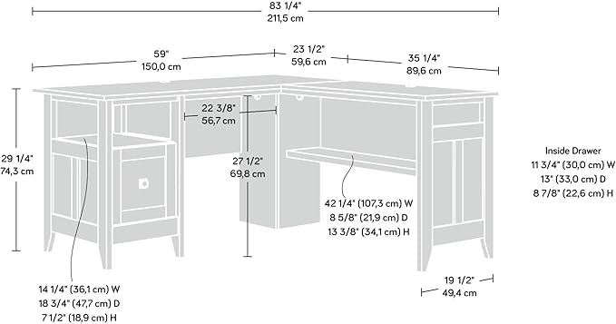 Sauder August Hill L-Shaped Corner Desk with Storage Drawer and Open Shelf for Home Office, in Dover Oak finish
