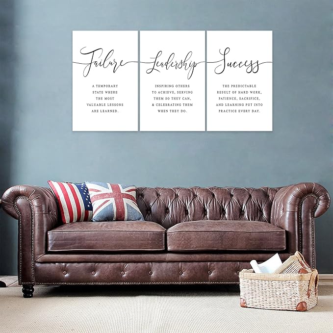 3 Piece Inspirational Canvas Wall Art, Quotes Motivational Mindset Print Pictures for Office Wall Decor, Triptych Entrepreneur Poster Framed Artwork for Women Men Home Decor Ready to Hang (72"Wx36" H)