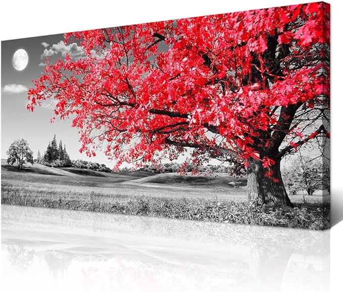 Canvas Wall Art For Living Room Office Wall Decor Bedroom Decor Black And White Landscape Wall Painting Red Tree Scenery Pictures Canvas Prints Ready To Hang For Room Home Decoration 40 X 20