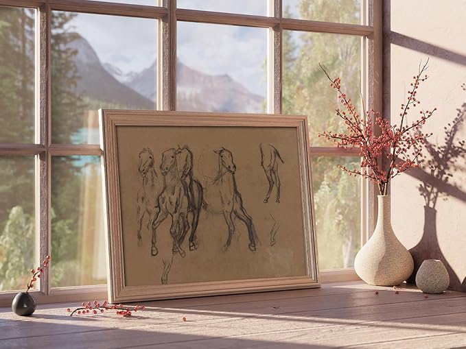 Kizbok Vintage Horse Wall Art Decor, Neutral Brown Tones Horses Sketch Canvas Prints Western Wall Decor Antique Equestrian Wal l Art Painting Vintage Southwestern A rt Pictures for Gallery Bedroom Bathroom Office Western Home Deco r(8" x 10"-UNFRAMED)