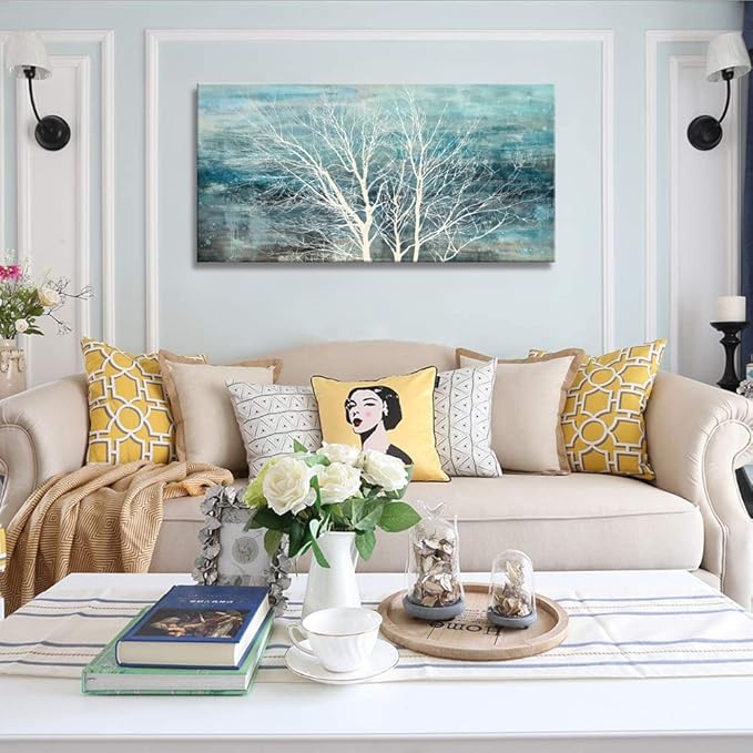Sxurmtiie abstract wall art landscape bedroom wall decor three of life artwork picture Modern Nature Teal Artwork Prints paintings living room decortaion