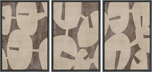 SIGNFORD Framed Wall Art Print Set Geometric Block Abstract Shapes Illustrations Modern Decorative Multicolor Relax/Calm Chic for Living Room, Bedroom, Office - 16"x24"x3 Black
