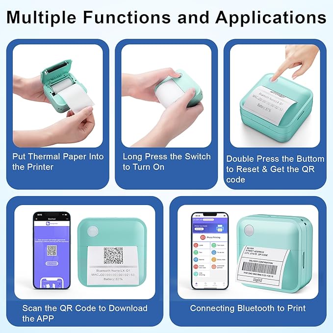 Label Maker Machine with Tape - Thermal Label Printer Bluetooth Label Maker Machine, Mini Printer Sticker Maker for Home, Kitchen, School, Office Organization (Green)