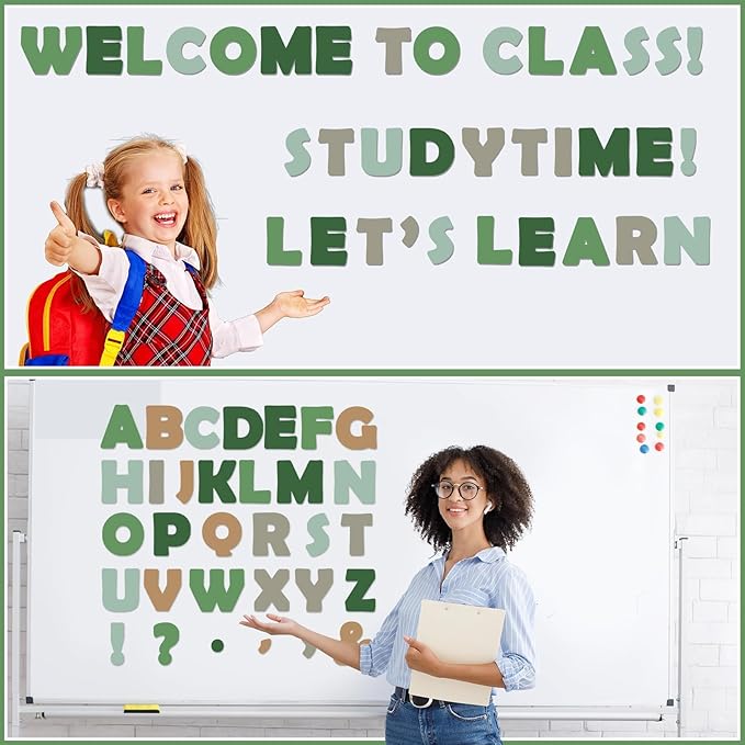 150 PCS Large 7" Bulletin Board Letters Set, Sage Green Eucalyptus Classroom Alphabet Cutout Letter for Bulletin Board Display Home School, A Great Helper to Inspire Students' Learning Interest