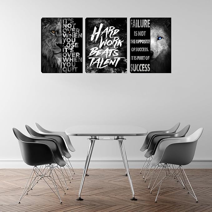 Inspirational Wall Art Framed Canvas Wall Art for Men Positive Quote Office Decor Motivational Poster 3 Pieces Living Room Bedroom Painting Wall Decor Print Picture Poster Framed Artwork (48" Wx24 H)