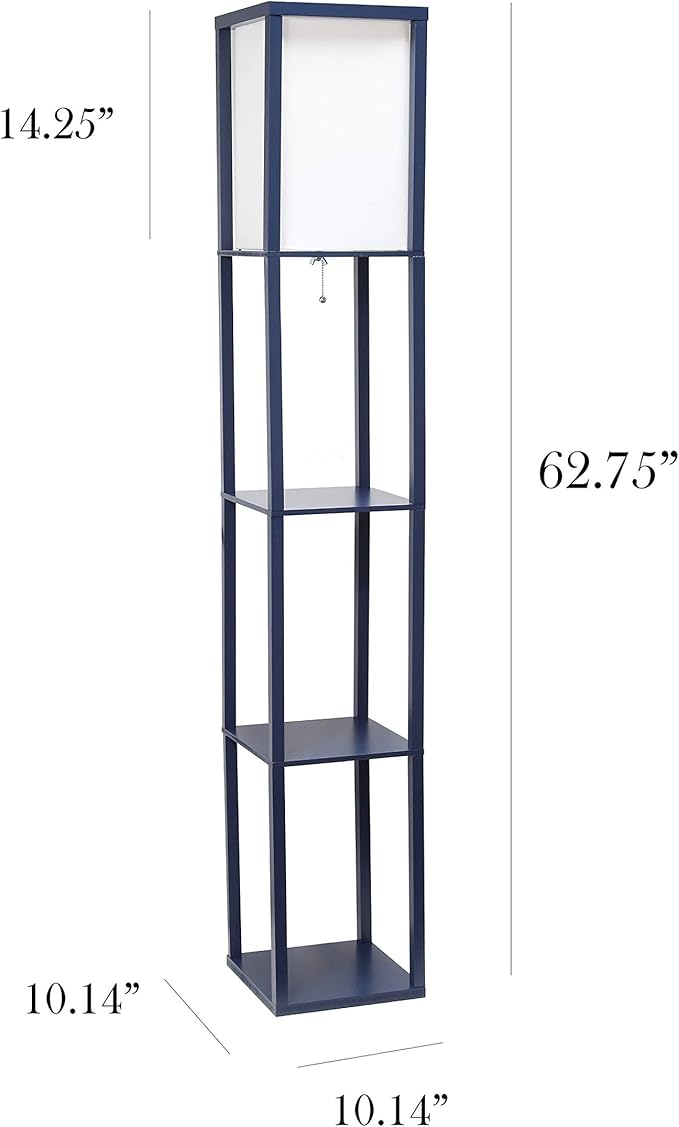 Simple Designs LF1014-NAV Etagere Organizer Storage Shelf Linen Shade Floor Lamp, Navy