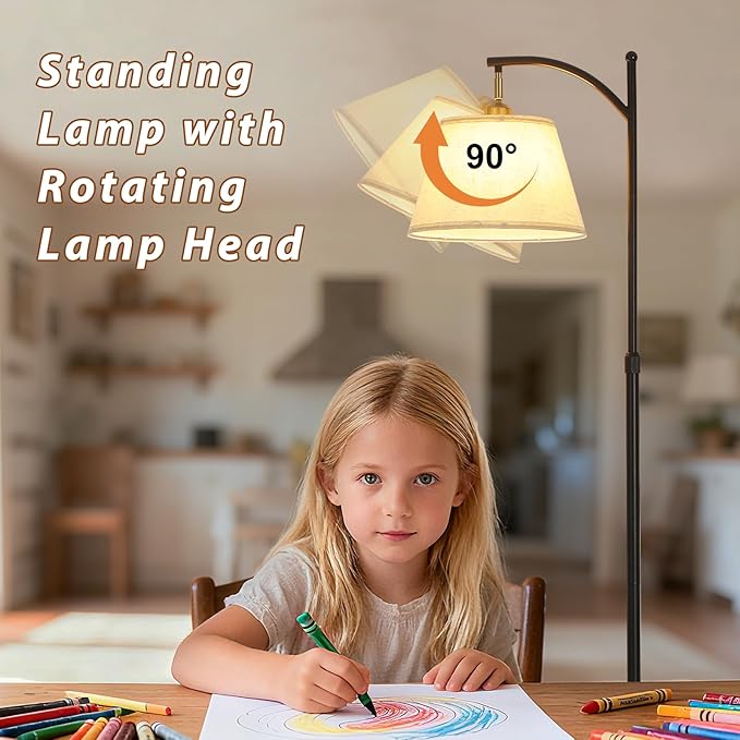 Floor Lamp with Table for Living Room, Tall Floor Standing Lamps with Shelves, Height Adjustable Lamp Table Combo, Dimmable Corner Rustic Lamps with Tray for Bedroom Office, Bulb Included (Linen)