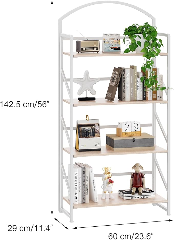 BHG Arched Bookshelf 4 Tier Shelf Storage Organizer Bookcase,No Assembly Folding Book Shelf for Living Room,Bedroom Home Office Rack Bookhelves