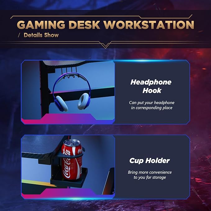 PayLessHere 47 Inch Gaming Desk T-Shaped Computer Desk Racing Style Gamer Table with Cup Holder & Headphone Hook Office Desk Modern Workstation for Home Office & PC Gaming Setup