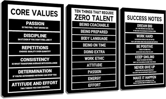DINGFUN Core Values Large Motivational Wall Art Black Inspirational Quote Picture Print Canvas Framed Poster Painting Wall Decor Artwork for Living Room Office School Ready to Hang [72''Wx 36''H]