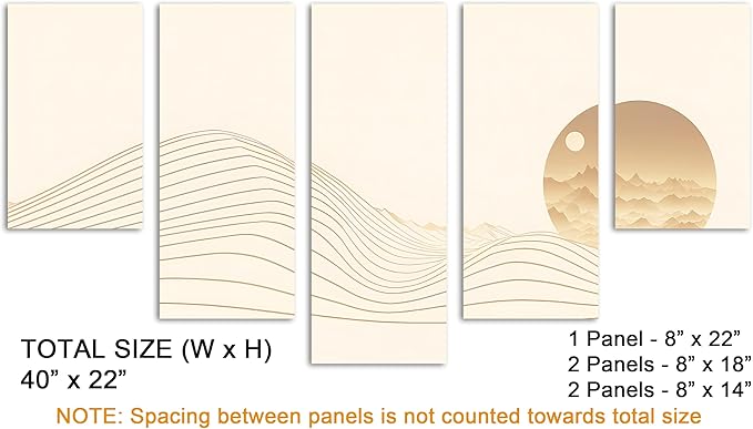 40 x 22 TOTAL - Landsape of lines Wall Art Canvas Geometric Print modern minimalis - 5 Panel Waterfall Split