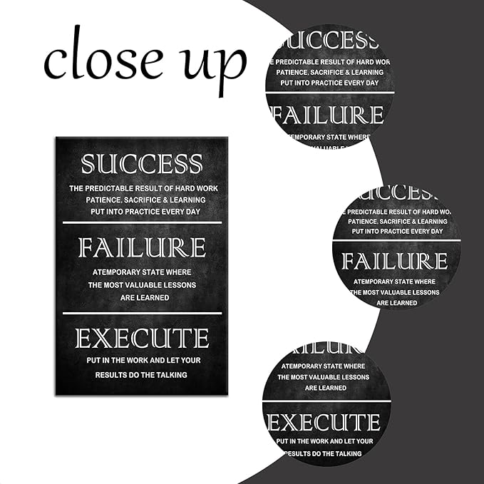 Inspirational Office Framed Wall Art Motivational Quotes Poster Inspiring Success Quotes Canvas Painting Print Artwork for Modern Living room Wall Decoration Ready to Hang [12''W x 18''H]