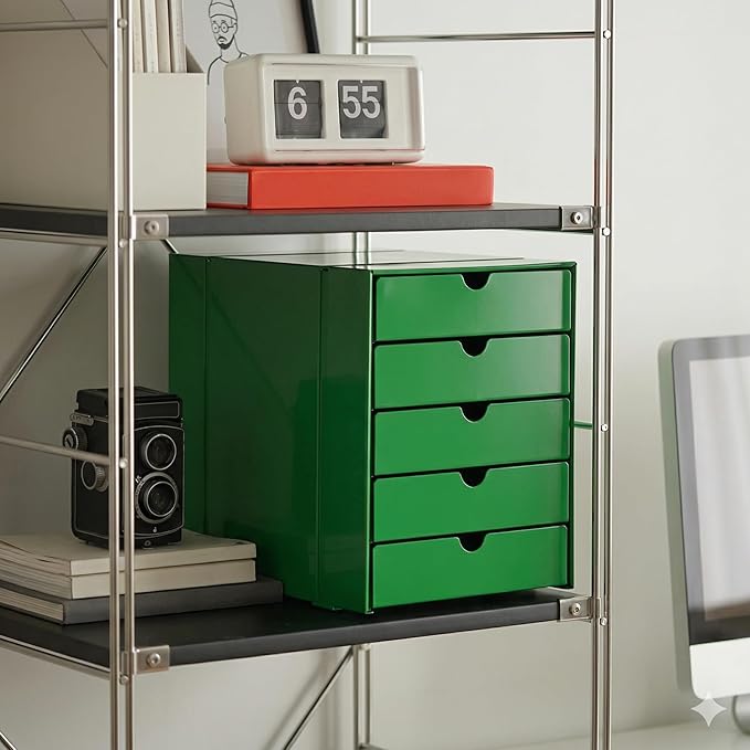 Modern Steel 5-Drawer File Cabinet For Desk, Document Storage Box, Office Desktop Filing Organizer, Drawer Organizer, desk caddy (Green)