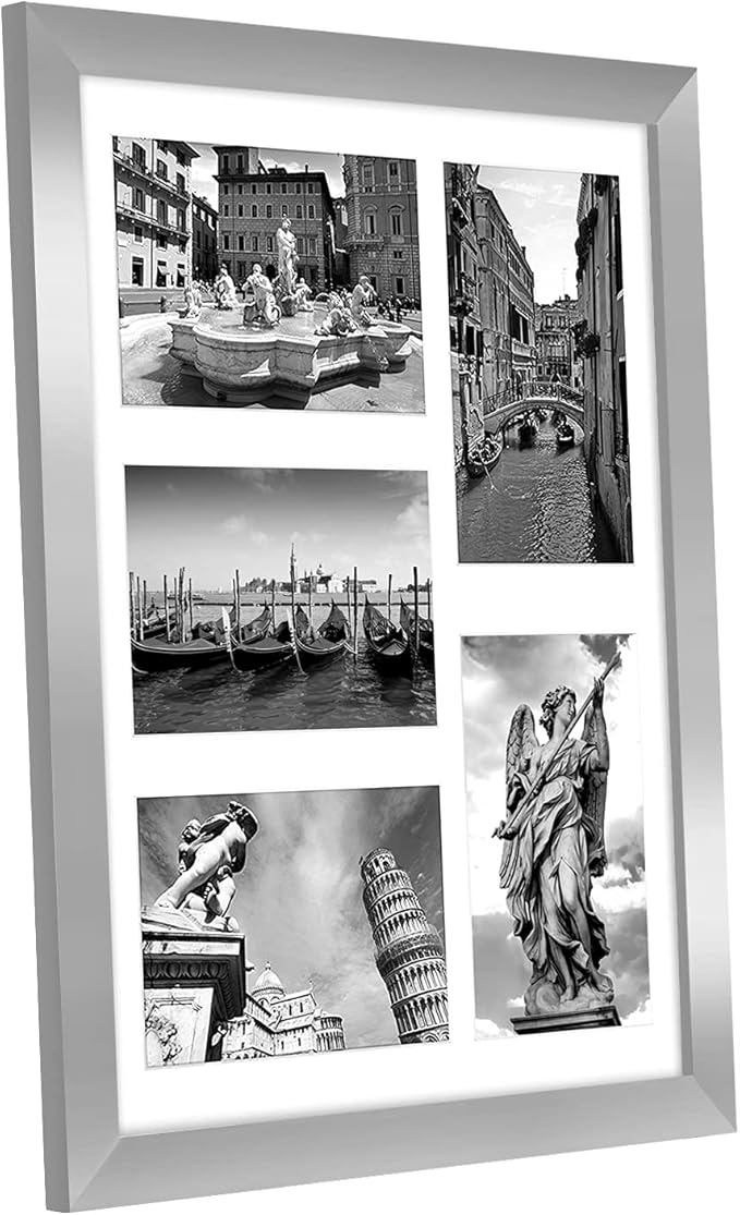 Americanflat 4x6 Collage Picture Frame with Shatter-Resistant Glass - Fits Five 4x6 Photos or Use as One 11x14 Picture Frame - Signature Collection - Collage Frames for Wall Display - Silver