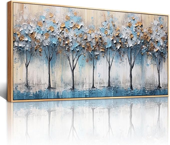 Lapremoly Large Wall Art For Living Room Abstract Wall Decor For Bedroom Modern Office Wall Posters Trees Pictures Artwork Blue Wall Painting Canvas Art Prints Vintage Wood Framed Home Decor 30x60
