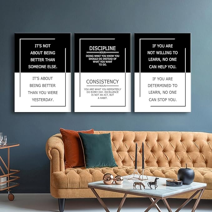 3 Piece Practice Motivational Poster Success Quote Office Decor Inspirational Wall Art Canvas Prints Artwork for Living Room Modern Home Painting Pictures Stretched and Framed[60''Wx 28''H]