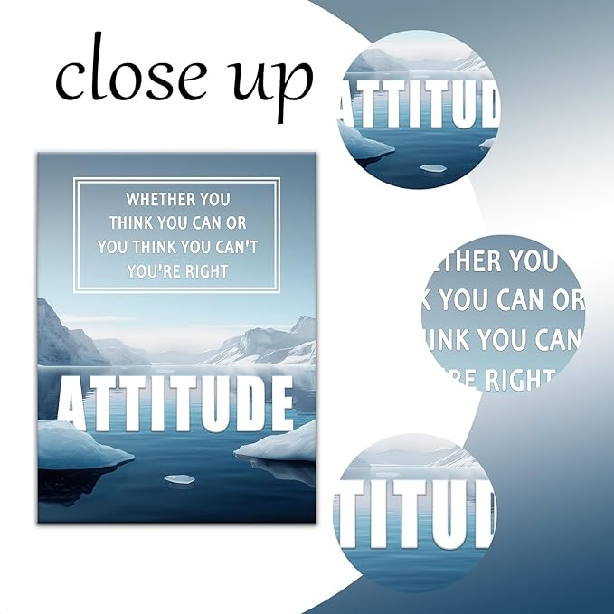 Inspirational Wall Art Decor for Office Attitude Motivational Poster Print Wooden Framed Positive Quotes Picture Artwork for Modern Living Room Workplace Wall Decor Ready to Hang [30''Wx 40''H]