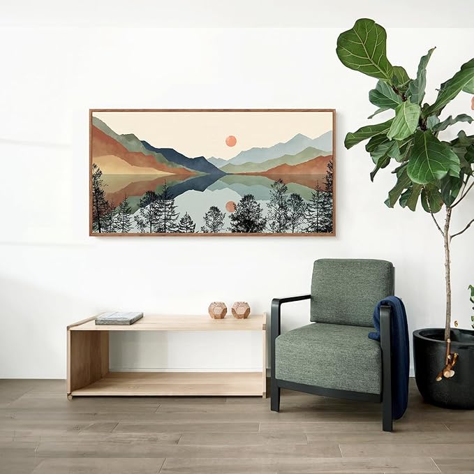 CHDITB Mountain Sun Forest Framed Art Prints(40"x20"), Boho Watercolor Nature Landscape Canvas Artwork Painting, Abstract Foggy National Park Scenery Poster Decor for Living Room Bedroom