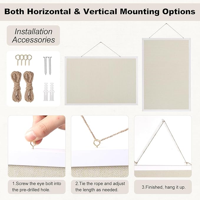 Cork Board with Linen, 30" x 20" Double-Sided Bulletin Board Corkboard for Wall Picture Display Framed Vision Boards for Home Office School Pin Boards with 20 Pushpins &10 Clips