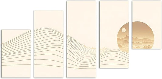 40 x 22 TOTAL - Landsape of lines Wall Art Canvas Geometric Print modern minimalis, office art - 5 Panel Z Cut Split