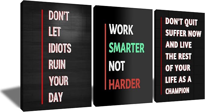 Inspirational Poster Wall Art 3 Pieces Motivational Quotes Picture Print on Canvas Inspiring Office Decor Painting Artwork for Modern Home Bedroom Classroom Office Stretched and Framed [48''Hx24''W]