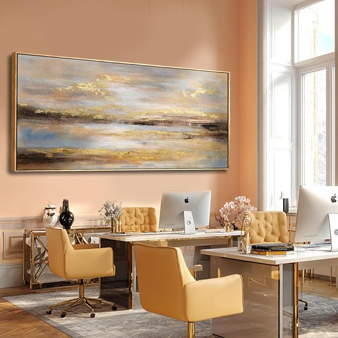 Large Framed Art Abstract Wall Art for Living Room Gold Pictures Wall Decor for Office 39"x 86" Neutral Canvas Artwork for Dining Room Modern Home Decorations