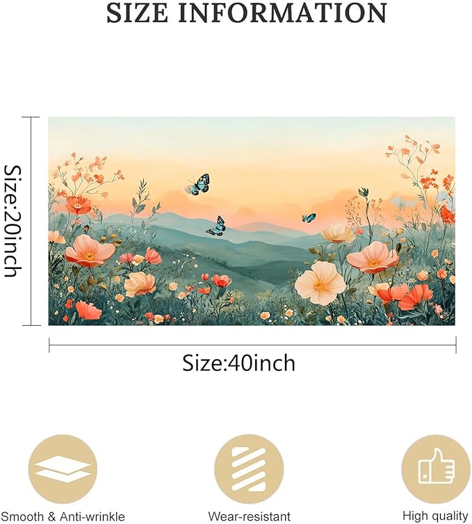 Canvas Wall Art for Living Room Decor Mountain Landscape with Butterflies and Flowers Picture Prints Bedroom Office Wall Decor Framed Art 20 x 40 inches Ready to Hang