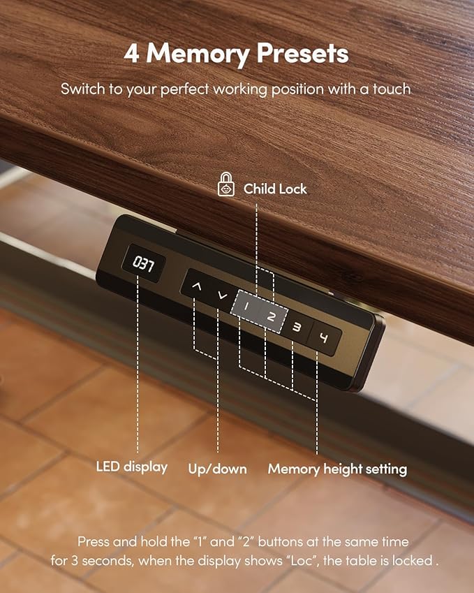 CubiCubi 40 x 24 Small One-Piece Standing Desk, Adjustable Height Electric Computer Sit Stand up Home Office Workstation, with 4 Memory Presets, Headphone Hook, Black Walnut