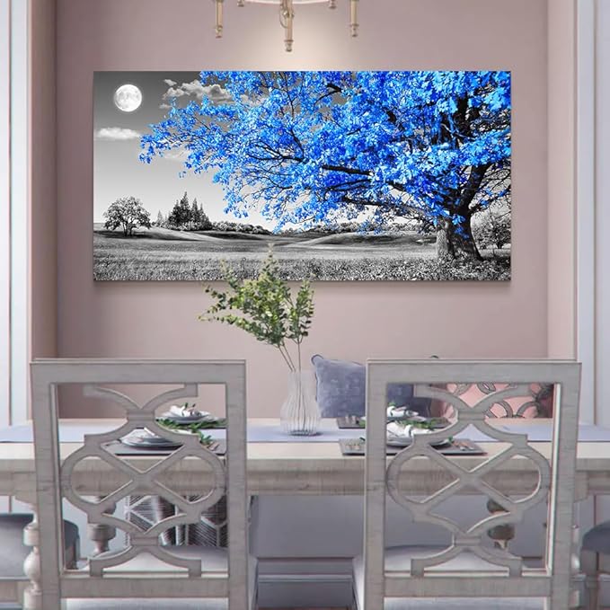 Wapluam Large Canvas Wall Art For Living Room Modern Wall Decor For Bedroom Black And White Wall Paintings Blue Tree Scenery Wall Pictures Prints Artwork Office Decor Aesthetic Home Decor 30" X 60"