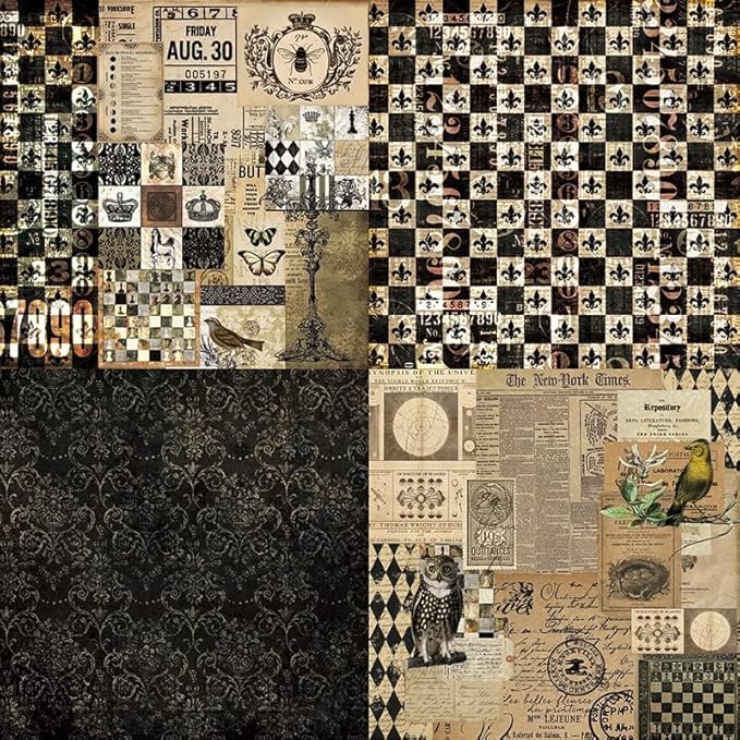 Dark Academia Scrapbook Paper Pad 6x6, Assorted Pattern Decopodge Cardstock Paper, Single-Sided Vintage Scrapbooking DIY Decorative Cardmaking Supplies, Junk Journaling Craft Paper-24Pcs