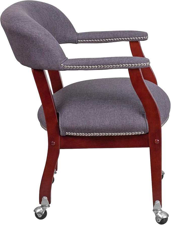 Flash Furniture Sarah Gray Fabric Luxurious Conference Chair with Accent Nail Trim and Casters