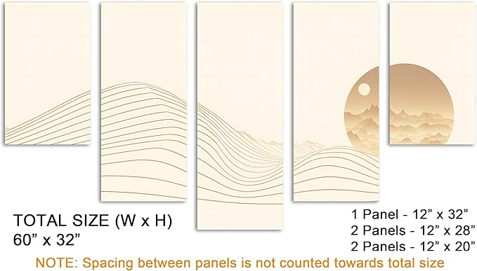 60 x 32 TOTAL - Landsape of lines Wall Art Canvas Geometric Print modern minimalis - 5 Panel Waterfall Split