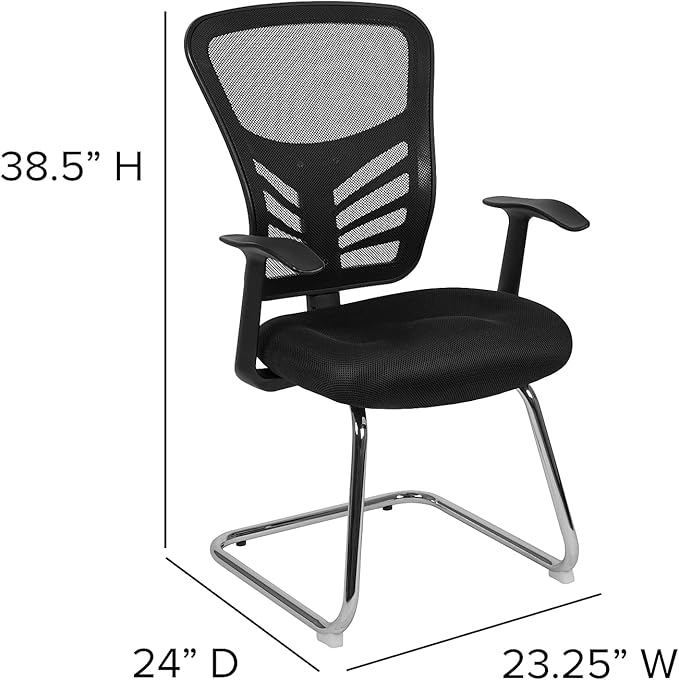 Flash Furniture Steve Black Mesh Side Reception Chair with Chrome Sled Base