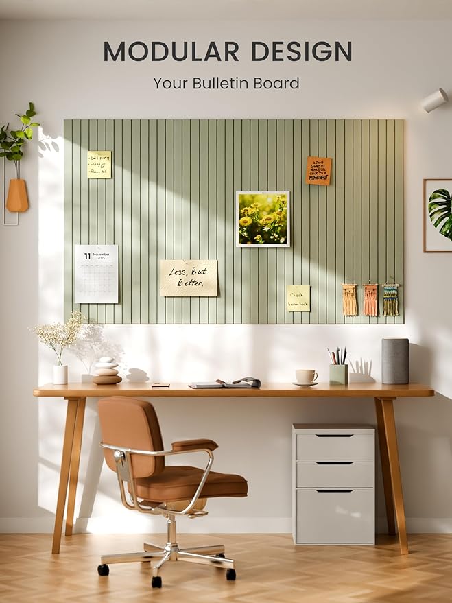 Bumusty Large Cork Board Alternative-48 x 36" Felt Bulletin Board Tiles, with 30 Pushpins, 70 Adhesive Tabs, 12-Pack Slat Wall Paneling, Cork Boards for Office Push Pin Board Felt Board-Sage
